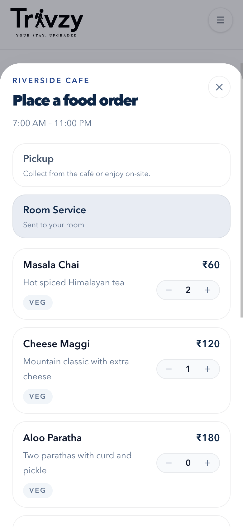 Guests browse the menu and order from their phone